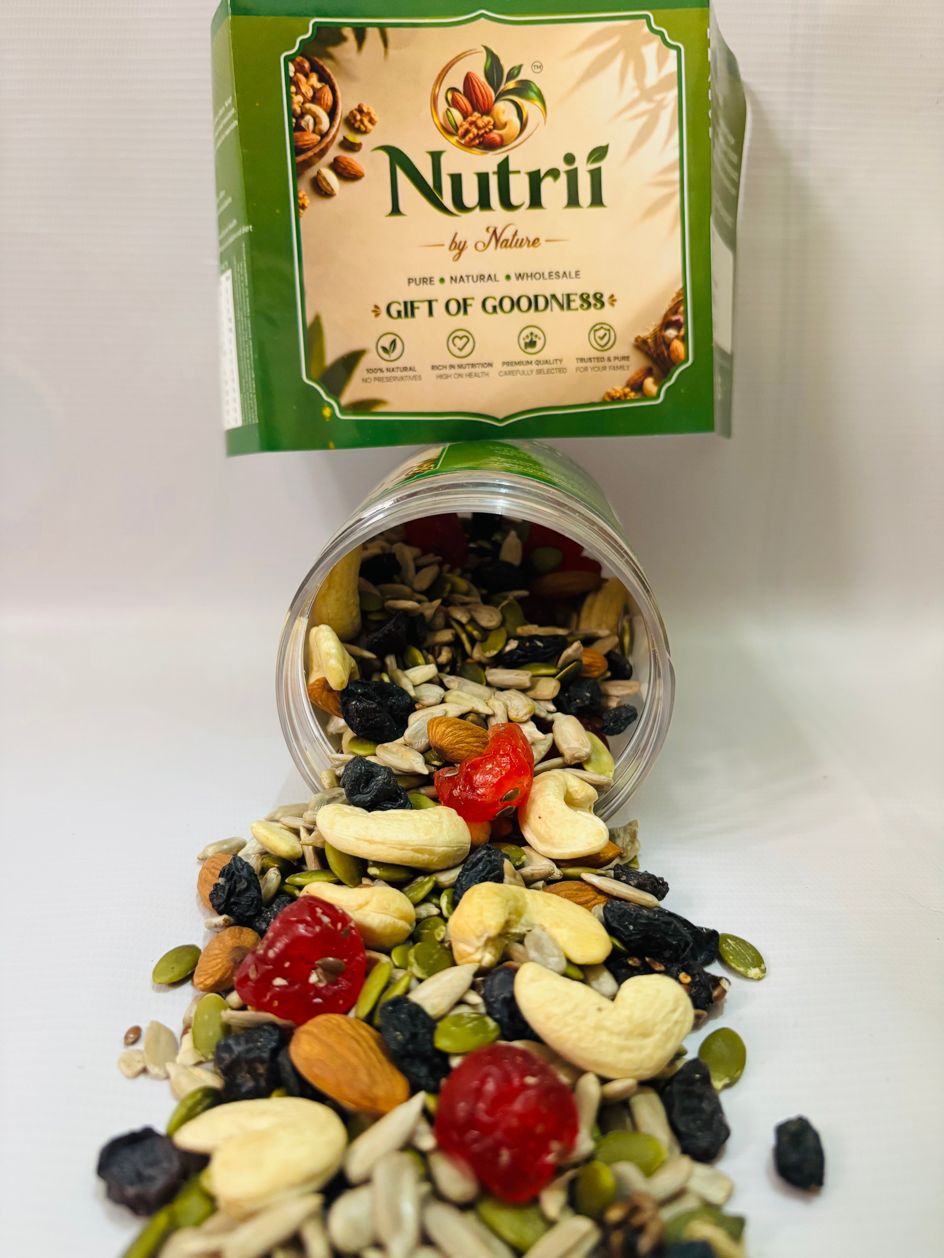 Nutrii by Nature Premium Trail Mix - 7 in 1 Mixed Nuts, Seeds & Berries | Daily Healthy Snack | GIFT OF GOODNESS - 250g / 500 g / 1 Kg